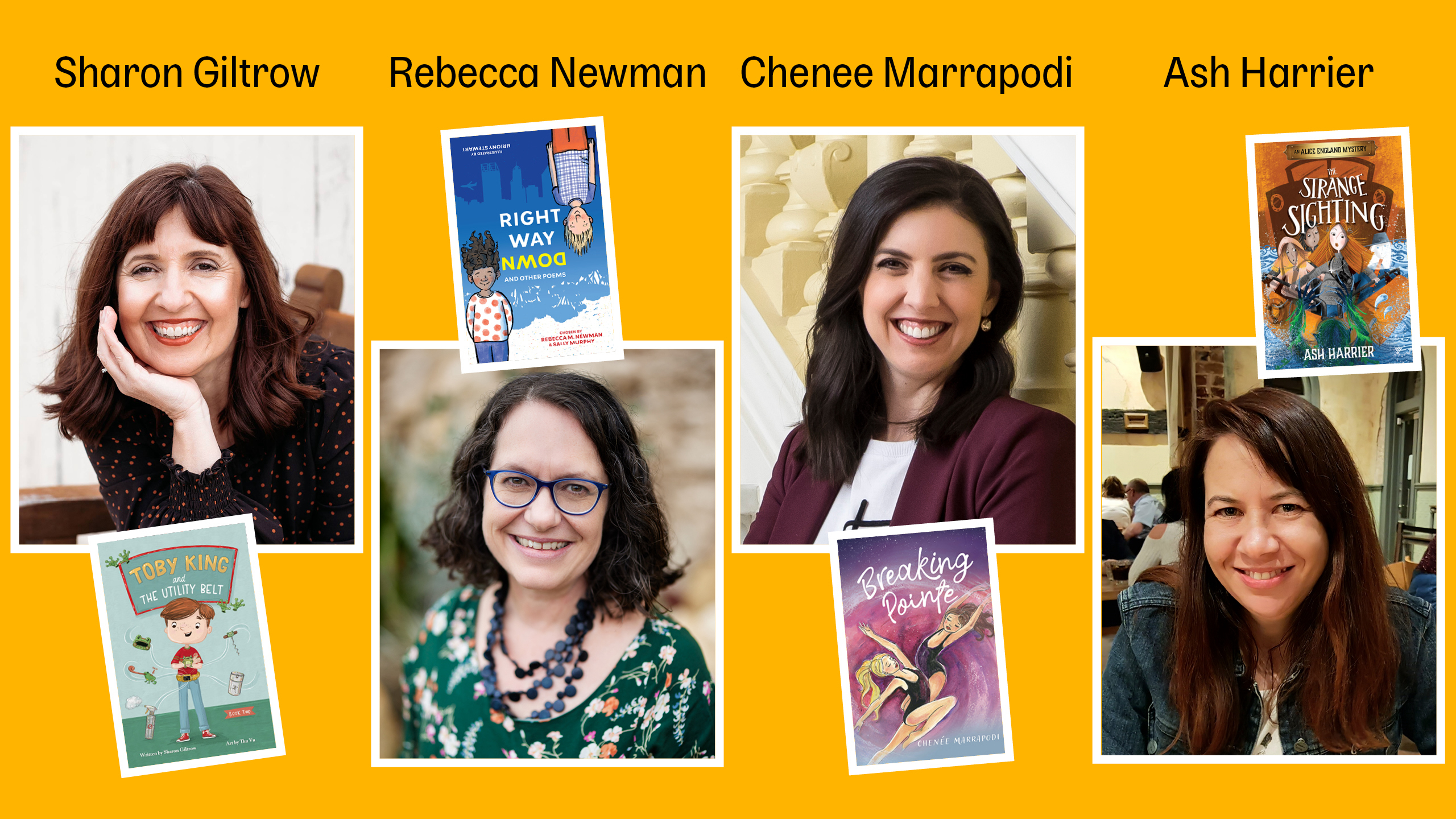 A poster showing four of the presenters