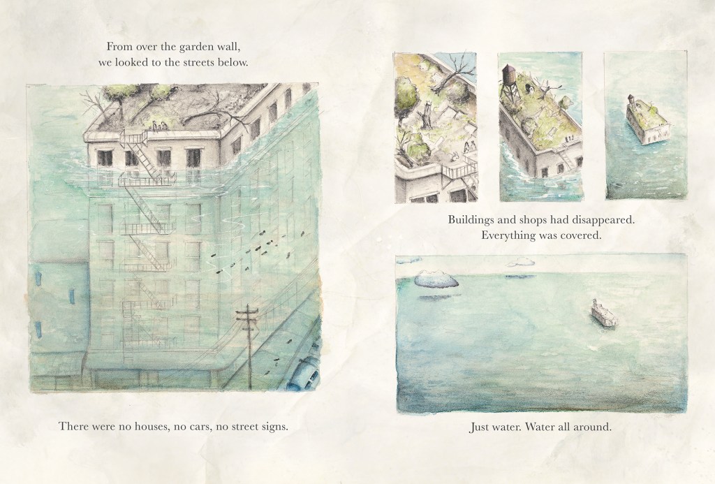 A double page spread: pages from inside Higher Ground by Tull Suwannakit.