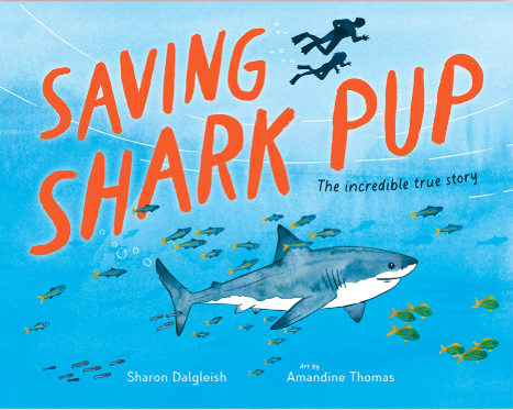 The cover of a nonfiction picture book, Saving Shark Pup.